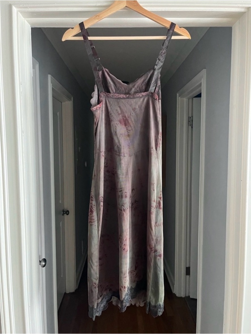 Silky Floral Lace Trim Slip Chemise in Mauve - Picture 2 of 6
